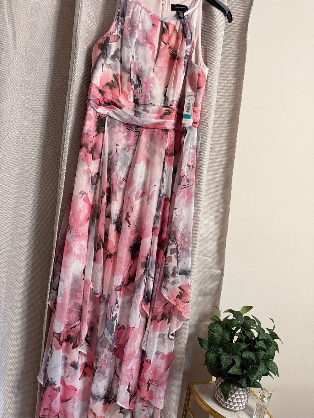 R&M Richards Pink Floral Chiffon Maxi Dress